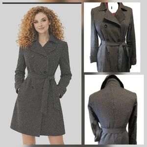 ☂️🪺🐇🌸 Tommy Hilfiger Polka Dot Trench Coat Black White Machine Wash Size L